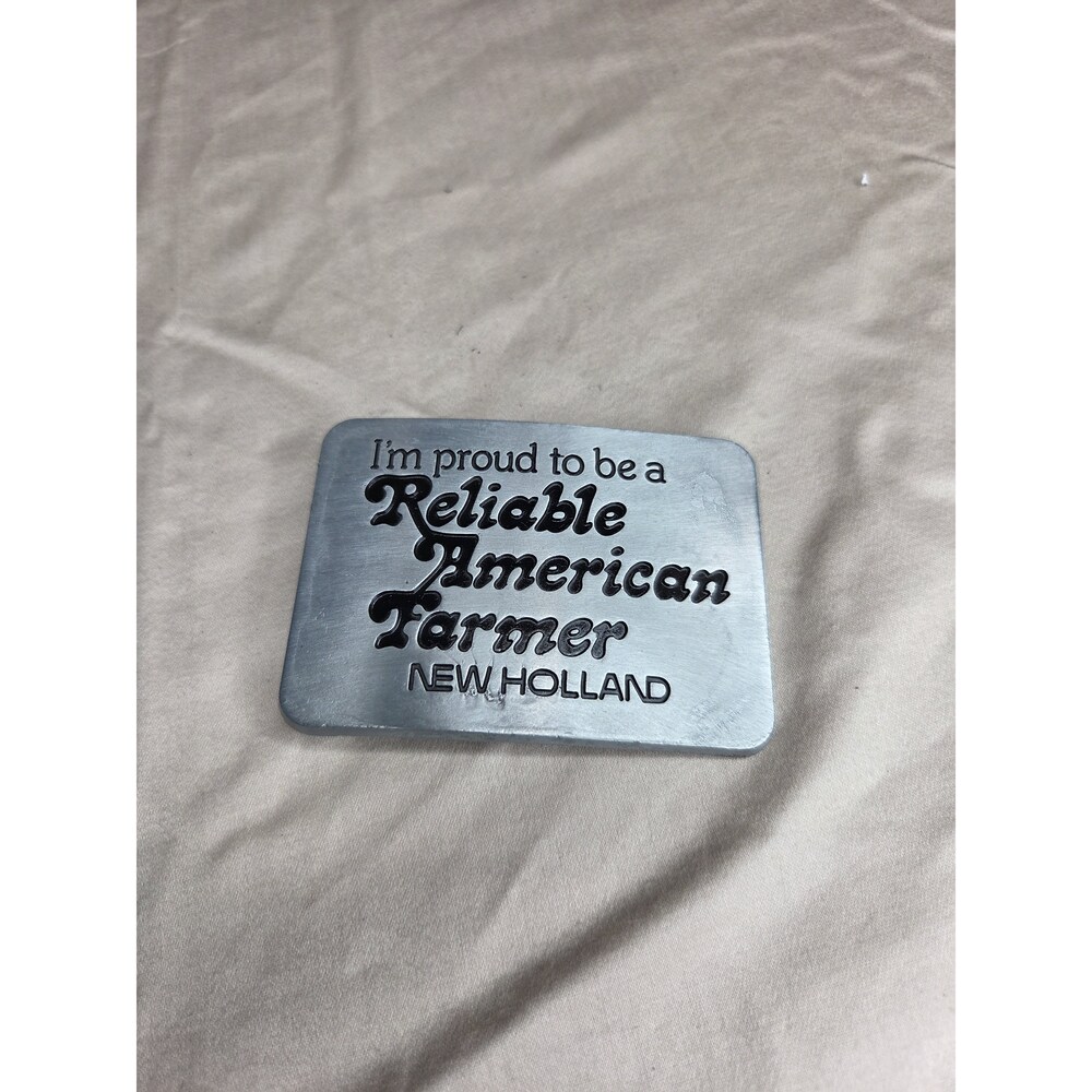 Vintage New Holland Reliable American Farmer 1982 Belt Buckle - Silver